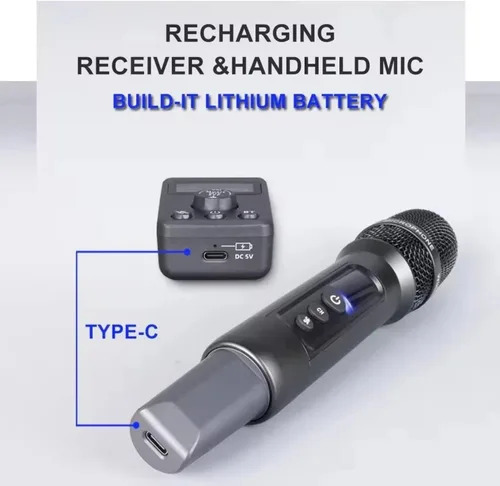 Miniatura 3 de Microfono, micrófonos recargables duales inalámbricos para karaoke con receptor para canto de karaoke, discurso, iglesia, compatible con teléfono