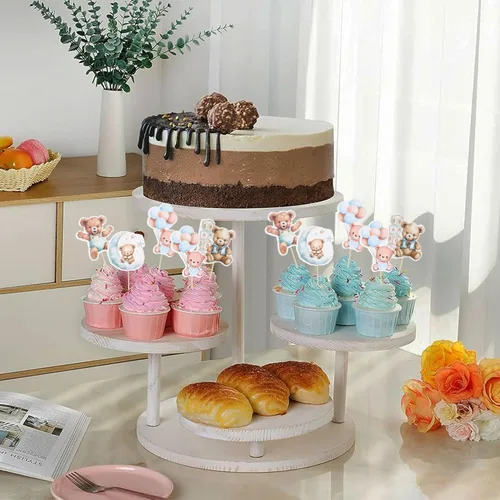 Miniatura 7 de Gyufise 32 Piezas Decoraciones para Cupcakes de Oso de Baby Shower Luna Oso Bebé Decoraciones de Pastel de Baby Shower Tema de Animales de la Selva