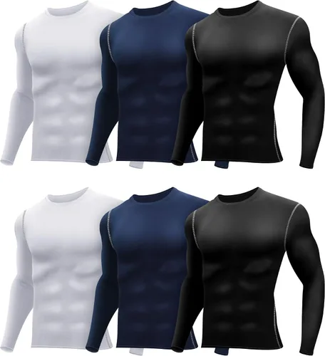 Hicarer Paquete de 6 camisas de compresión atléticas para hombre, camisetas de manga larga para correr, para entrenamiento deportivo