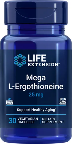 Life Extension Mega L-ergotioneína, aminoácido de envejecimiento saludable, antioxidante, potente dosis de 25 mg, L-ergotioneína, sin gluten, sin