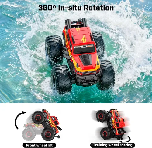 Miniatura 6 de WayEee Coche de juguete a control remoto para niños de 6 años en adelante, juguete de camión monstruo impermeable, camioneta anfibia 4 x 4, Rojo