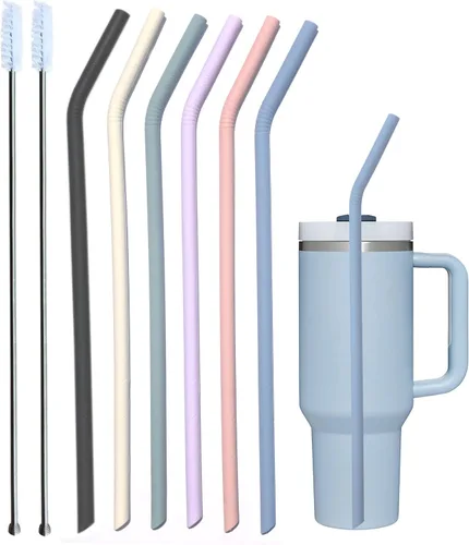 Paquete de 6 pajitas de repuesto de silicona extra largas de 35.5 cm en color pastel para taza Stanley de 40 oz, pajita flexible reutilizable alta