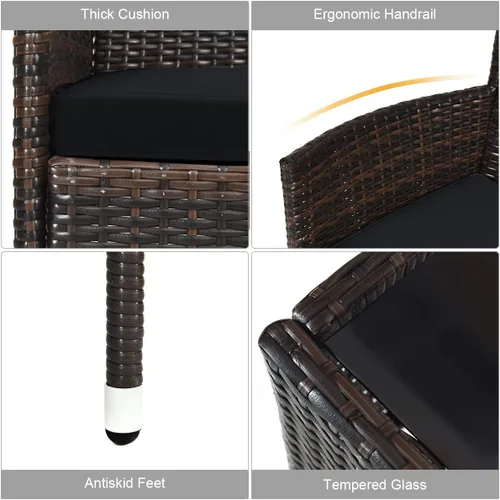 Miniatura 3 de Juego de sofá de patio de 4 piezas, juego de conversación de mimbre con respaldo ergonómico curvo, juego de muebles de ratán para patio con cojín