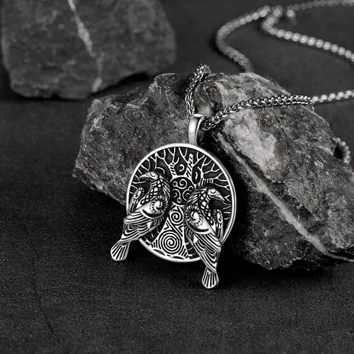 Miniatura 8 de FaithHeart Collar de cuervo vikingo nórdico para hombres y mujeres, joyería de cuervo celta vintage, se puede grabar, Acero inoxidable, Circonia
