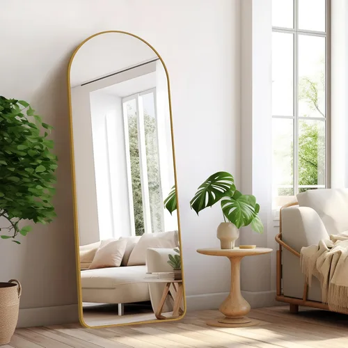 Miniatura 7 de Espejo de cuerpo completo con soporte de 56 x 19 pulgadas, espejo de pie con marco de aleación de aluminio para colgar o apoyar, espejo arqueado
