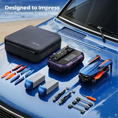 Miniatura 9 de V11Air Drone con cámara UHD 6K para adultos, cardán sin escobillas de 3 ejes, video 4K/30FPS, tiempo de vuelo de 70 minutos con 2 baterías Azul