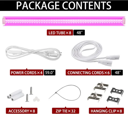Miniatura 8 de Paquete de 8 luces LED de cultivo de 4 pies, 336 W (8 x 42 W) de alta intensidad de espectro completo luces de cultivo para interiores con alto Rosa