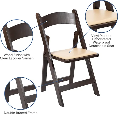 Miniatura 4 de EMMA + OLIVER Silla plegable de madera de chocolate con asiento acolchado de vinilo desmontable