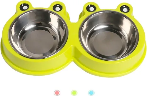Miniatura 7 de Cuencos dobles de acero inoxidable para perros y gatos, cuencos para mascotas con acero inoxidable antideslizante, lindo modelado, comida