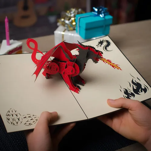 Miniatura 4 de Devine Cards - Tarjeta desplegable de dragón Tarjetas de cumpleaños 3D para mujeres, niños, mamá y papá Tarjetas de felicitación Love