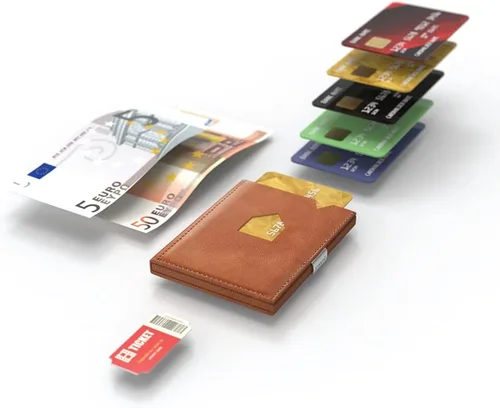 Miniatura 2 de Cartera de cuero triple - Bloqueo RFID con clip de bloqueo de acero inoxidable