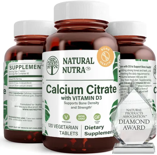 Miniatura 8 de Natural Nutra Citrato de calcio con vitamina D3, suplemento para la fuerza ósea, promueve los movimientos musculares, aumenta la salud del corazón