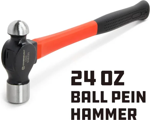 Miniatura 2 de Powerbuilt Martillo de bola de 24 onzas con mango de fibra de vidrio, resistente a golpes y mango de goma antideslizante, acero endurecido tratado