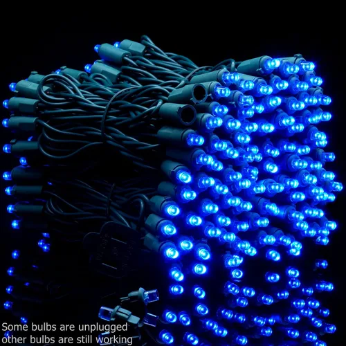 Miniatura 3 de YULETIME 200 luces LED de Navidad azules de gran angular, 66 pies, cable verde, certificado UL, 0.197 in, juego de luces navideñas (azul) Stay
