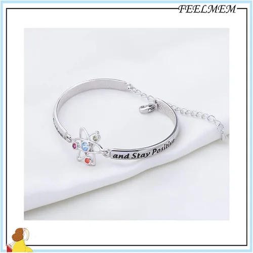 Miniatura 5 de FEELMEM Pulsera de ciencia atómica, regalo de química, piensa como un protón y mantente positivo, regalo de ciencia química para graduados