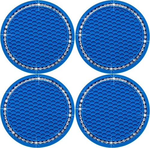 Miniatura 10 de 4 posavasos con brillantes para portavasos, 2.75 pulgadas, insertos para portavasos de auto, silicona suave antideslizante a prueba de golpes, Negro
