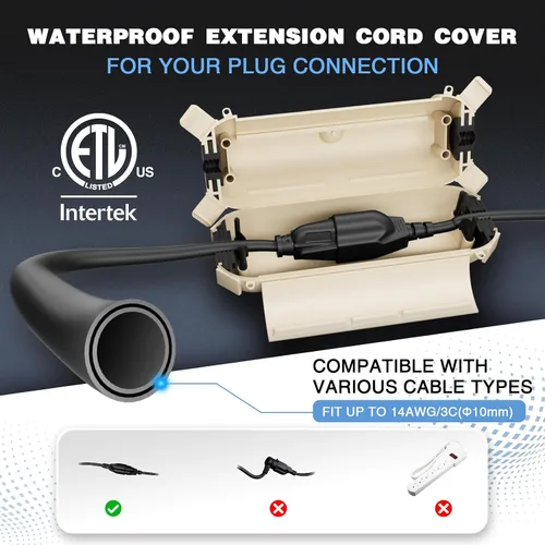 Miniatura 2 de Flemoon [Paquete de 3] Cubierta de cable de extensión para exteriores, impermeable, resistente a la intemperie, caja de conexión eléctrica
