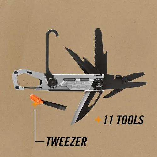 Miniatura 6 de Gerber Gear Stake Out 11 en 1 multiherramienta, hoja de borde liso de 2.2 pulgadas, extractor de estacas de tienda, transporte de mosquetón,