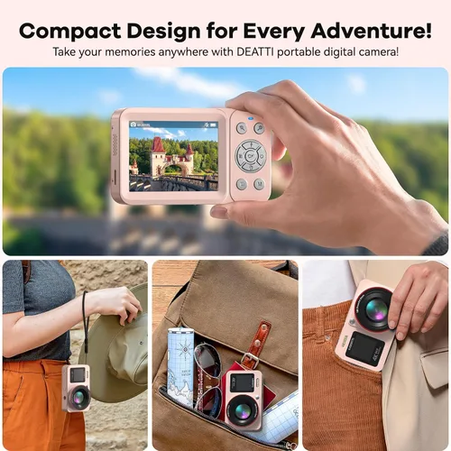 Miniatura 6 de Cámara digital FHD 4K con pantalla dual de 64 GB, tarjeta SD de 64 GB, 2 baterías, zoom 18X, cámara recargable portátil antivibración para niños