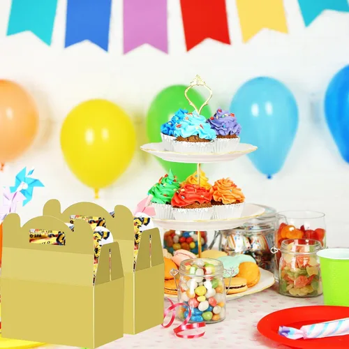 Miniatura 6 de MOORAY Paquete de 30 cajas de dulces con asas, cajas de regalo para fiestas de cumpleaños infantiles, baby shower, boda, Halloween y Navidad (dorado)