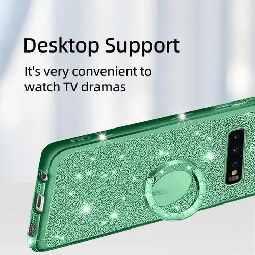 Miniatura 5 de Funda para Samsung Galaxy S10, Galaxy S10 2019 para mujer con purpurina de cristal suave TPU transparente con correa de pie de apoyo