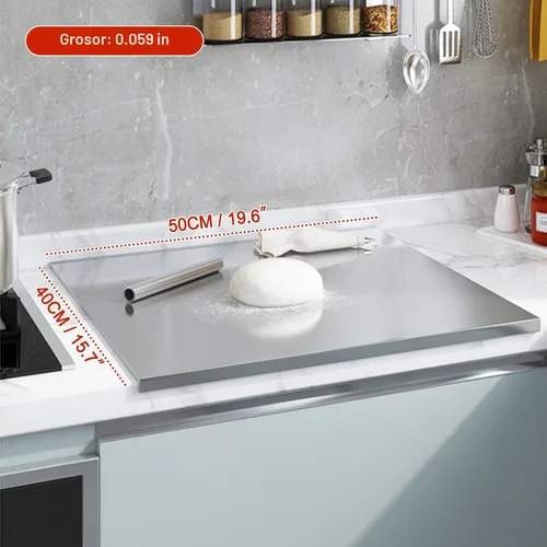 Miniatura 2 de Tablas de cortar de acero inoxidable para cocina, tablas de cortar de acero inoxidable 304 con borde y almohadilla de silicona antideslizante