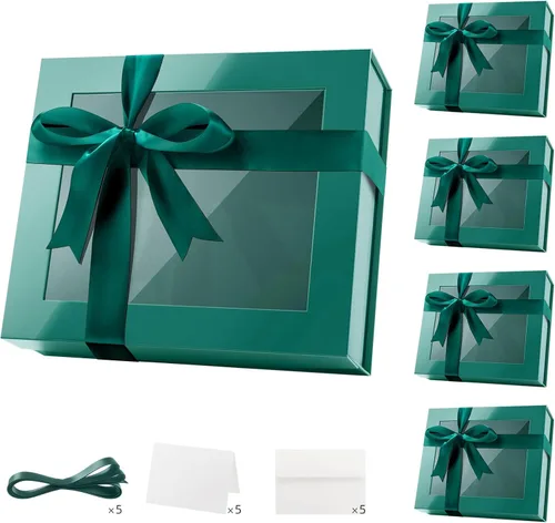 Miniatura 21 de PACKQUEEN 5 cajas de regalo negras grandes con ventanas, 13.5 x 9 x 4.1 pulgadas, cajas de regalo con ventanas transparentes para regalos que