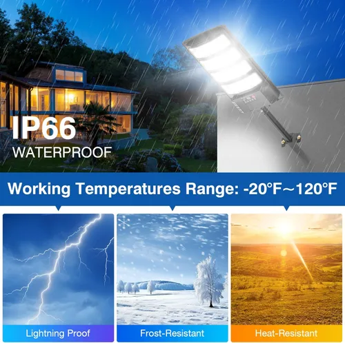 Miniatura 5 de Farolas solares impermeables para exteriores, luz de inundación de ángulo de 320° de 6500 K, luz de estacionamiento solar 5730 LED con sensor