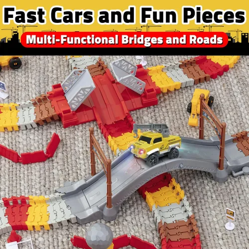 Miniatura 5 de Kit de inicio de pistas de resplandor USA Toyz Pistas de carreras y 2 coches de juguete LED - 216 piezas Juego de pistas de carreras flexibles