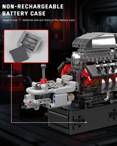 Miniatura 5 de Mould King 10225 Kit de modelo de motor V8 que funciona - Construye tu propio modelo V8 STEM con transmisión, kit de motor de 8 cilindros para auto
