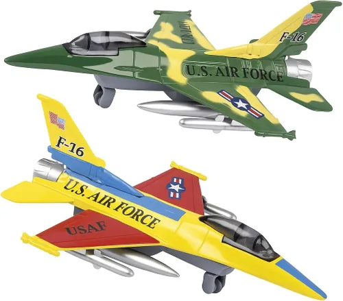ArtCreativity Jets F-16 fundidos a presión con mecanismo de retroceso, juego de 2, 7.5 pulgadas de metal fundido a presión para niños, decoraciones