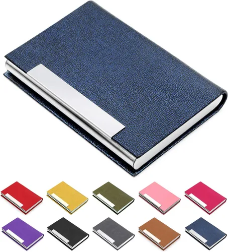 Miniatura 13 de Padike - Tarjetero para tarjetas de presentación, billetera de cuero sintético con protección RFID, V-Azul, unisex azul (V-Blue)