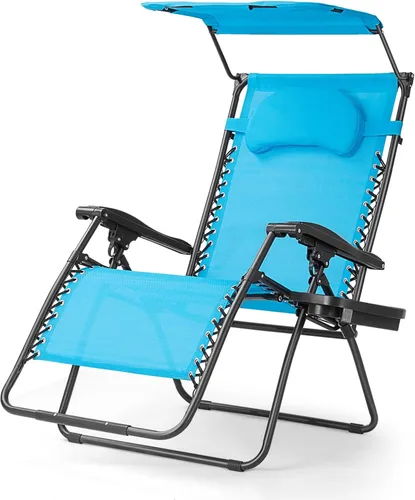 Miniatura 8 de Goplus Sillas Zero Gravity, Silla de jardín plegable y reclinable extra grande con toldo y soporte para tazas, Silla reclinable plegable ajustable