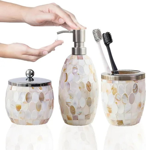 Miniatura 13 de Escenzy - Elegantes conjunto de accesorios de baño verde 4 piezas Lujoso dispensador de jabón de vidrio, soporte para cepillo de dientes, frasco