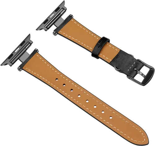 Miniatura 7 de Juntan Correa delgada de cuero compatible con Apple Watch 38mm 40mm 41mm 42mm 44mm 45mm 46mm 49mm, pulsera de reloj de cuero genuino en forma de I