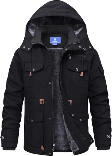 Rapoo Chaqueta de invierno para hombre, de algodón, con forro polar, gruesa y cálida, con capucha