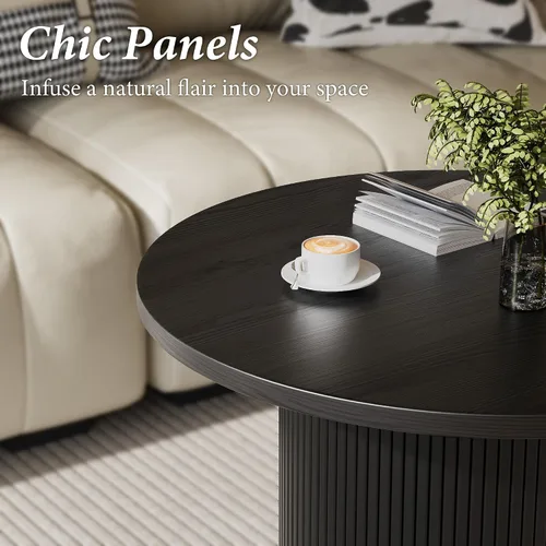 Miniatura 4 de MAISONARIA - Mesa de café redonda negra con marco de metal, mesas de café de 35" para sala de estar, mesa de centro de madera circular con acento