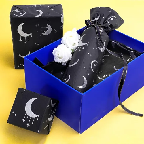 Miniatura 4 de HolyMaji 25 hojas de papel de seda de luz de luna para embalaje de pequeñas empresas de 20 × 28 pulgadas, papel de regalo de luna impreso a granel