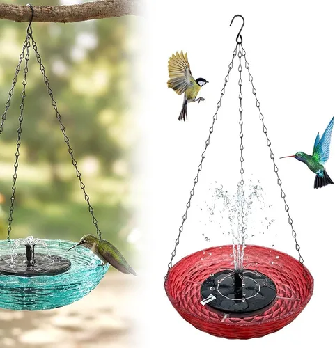 Miniatura 9 de Fuente de baño colgante para pájaros en cascada solar, fuente de agua al aire libre en cascada con agua que fluye, bañera colgante para pájaros