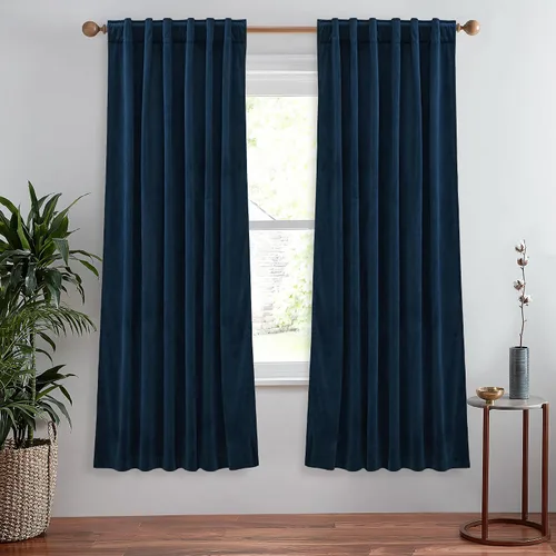 Miniatura 79 de StangH Cortinas de terciopelo súper suaves con pestaña trasera, cortinas azul marino para puerta corredera, decoración de lujo, cortinas opacas