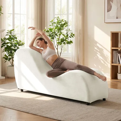 Mjkone Velvet Yoga Chair, Yoga Chaise Lounge Chair for Indoor, Modern Curved Chaise for Stretching Exercising Relaxation, Curved Sofa for Living