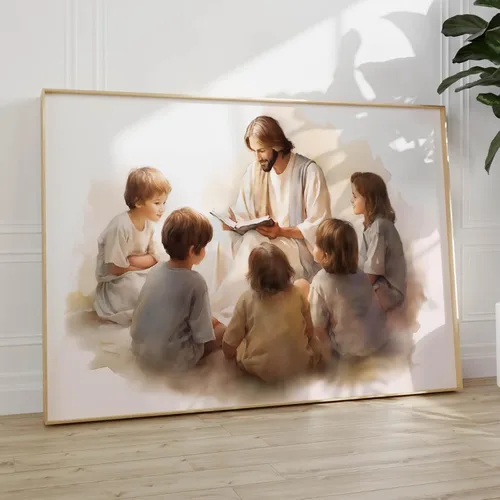 Miniatura 36 de Arte de pared de acuarela de Jesús, pintura en lienzo cristiano, imágenes de las Escrituras, decoración de pared, póster con versículos bíblicos