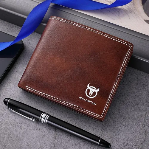 Miniatura 6 de LUKZIJAES Billetera de cuero genuino para hombre, con bloqueo RFID, delgada, plegable, bolsillo frontal, #3-Café, Vintage