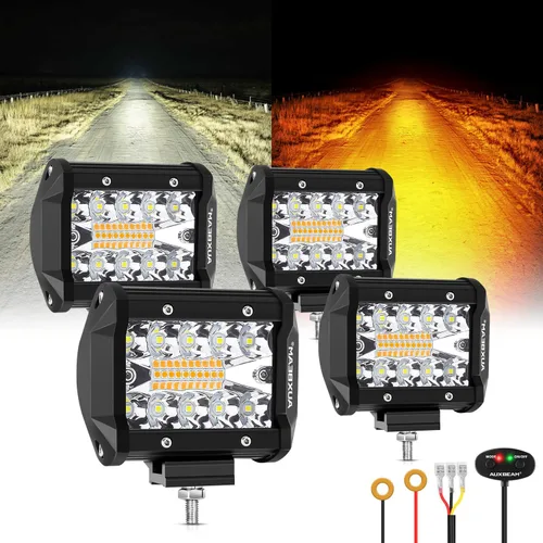 Miniatura 8 de Auxbeam Cubo luz LED ámbar de 3 pulgadas, 72 W todoterreno, 6 modos dos colores, estroboscópica antiniebla de conducción penetración e inundación