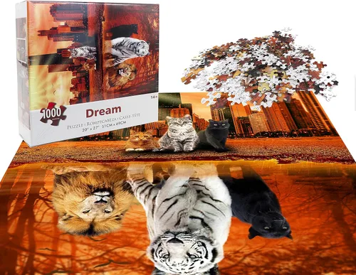 Miniatura 6 de Rompecabezas de 1000 piezas para adultos, rompecabezas de gato y tigre de animales para adultos, juguetes de 27 x 20 pulgadas, juguetes