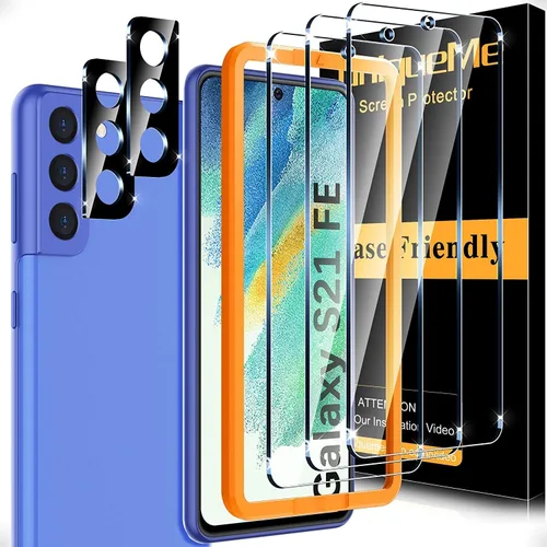 Paquete de 3 + 2 unidades UniqueMe compatible con Samsung Galaxy S21 FE 5G (no para Galaxy S21), protector de pantalla de vidrio templado y