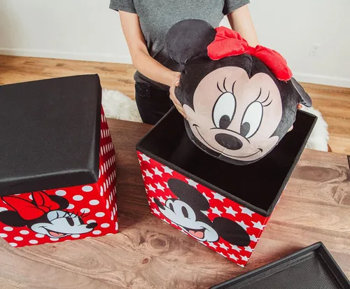 Miniatura 5 de Disney Mickey & Minnie - Organizador de cubos de almacenamiento de 15 pulgadas con tapas, juego de 2 Contenedor de cesta de tela, organizador