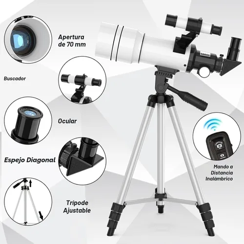 Miniatura 2 de Telescopio para adultos y niños, telescopios refractores astronómicos de 70 mm de apertura para principiantes de astronomía (15X-150X), telescopio