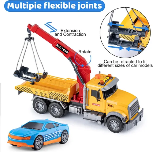 Miniatura 4 de Camiones de Remolque Grandes de Juguete con Gancho y Coche para Niños, Camiones de Juguete de Retroceso con Luz y Sonido para Niños