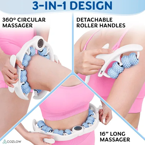 Miniatura 2 de COZLOW Rodillo de masaje para celulitis - Azul - Masajeador anticelulítico con asas de rodillo desmontables para muslos, piernas y glúteos